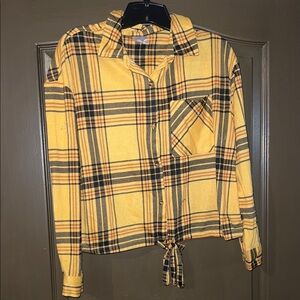 No Boundaries Yellow Plaid Long Sleeve Top
